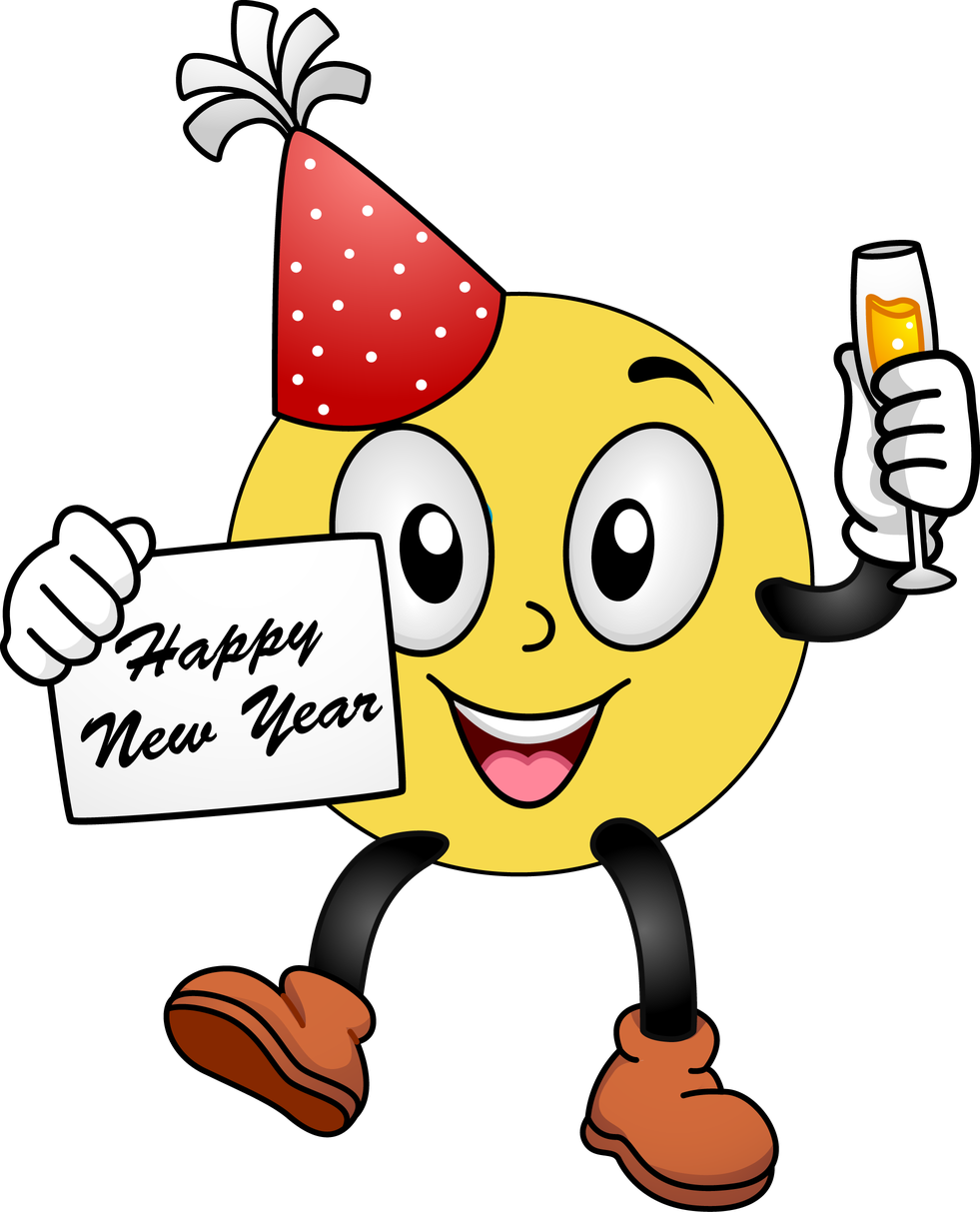 New Year Emoji Png Clipart (white, black, gold)