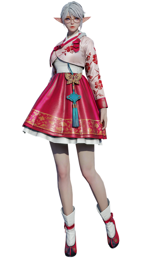 New Year Hanbok Outfit Set Png Image (silver, black)