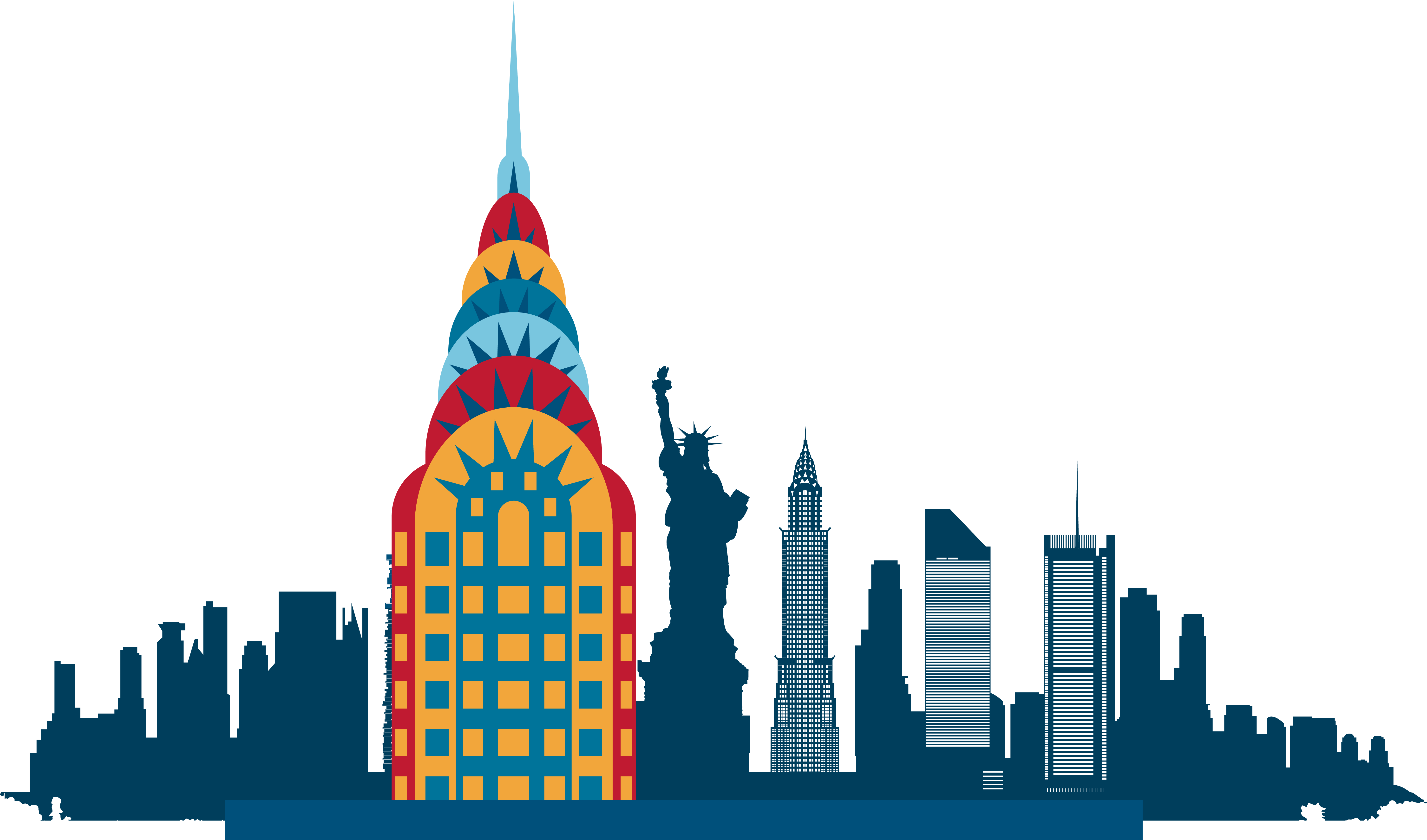 New York Skyline Tower Transparent Png (teal, navy, white)