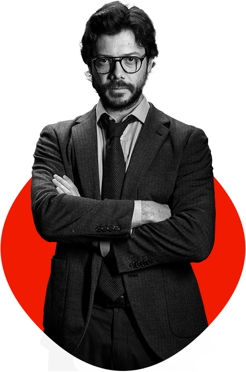 The Professor Money Heist Png Pic (black, gray, red)