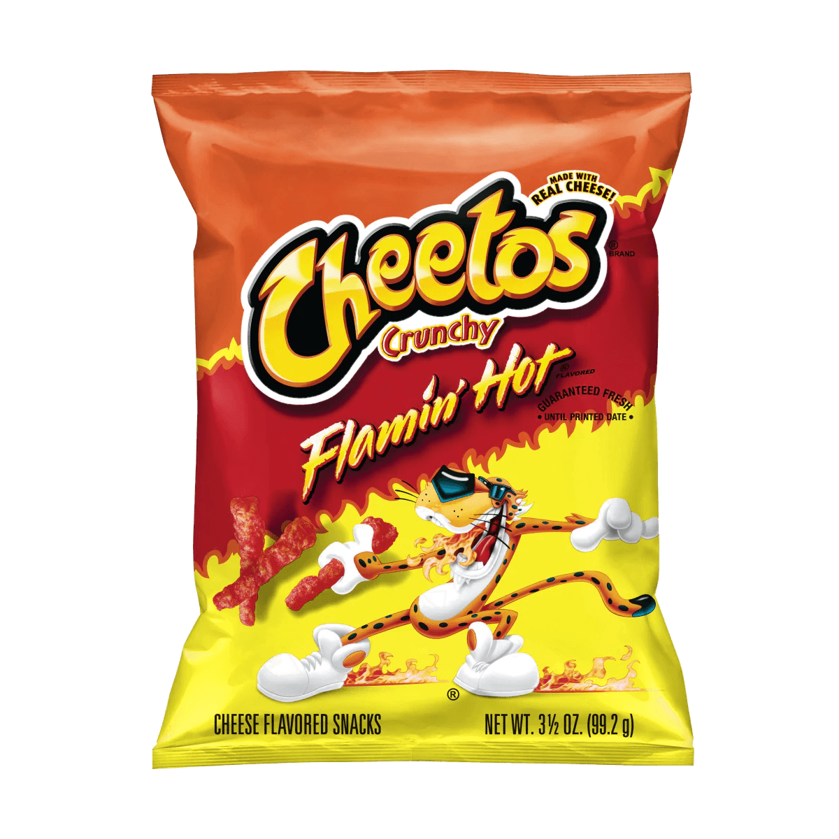 Cheetos Crunchy Pack Transparent Png (black, white, yellow, maroon)