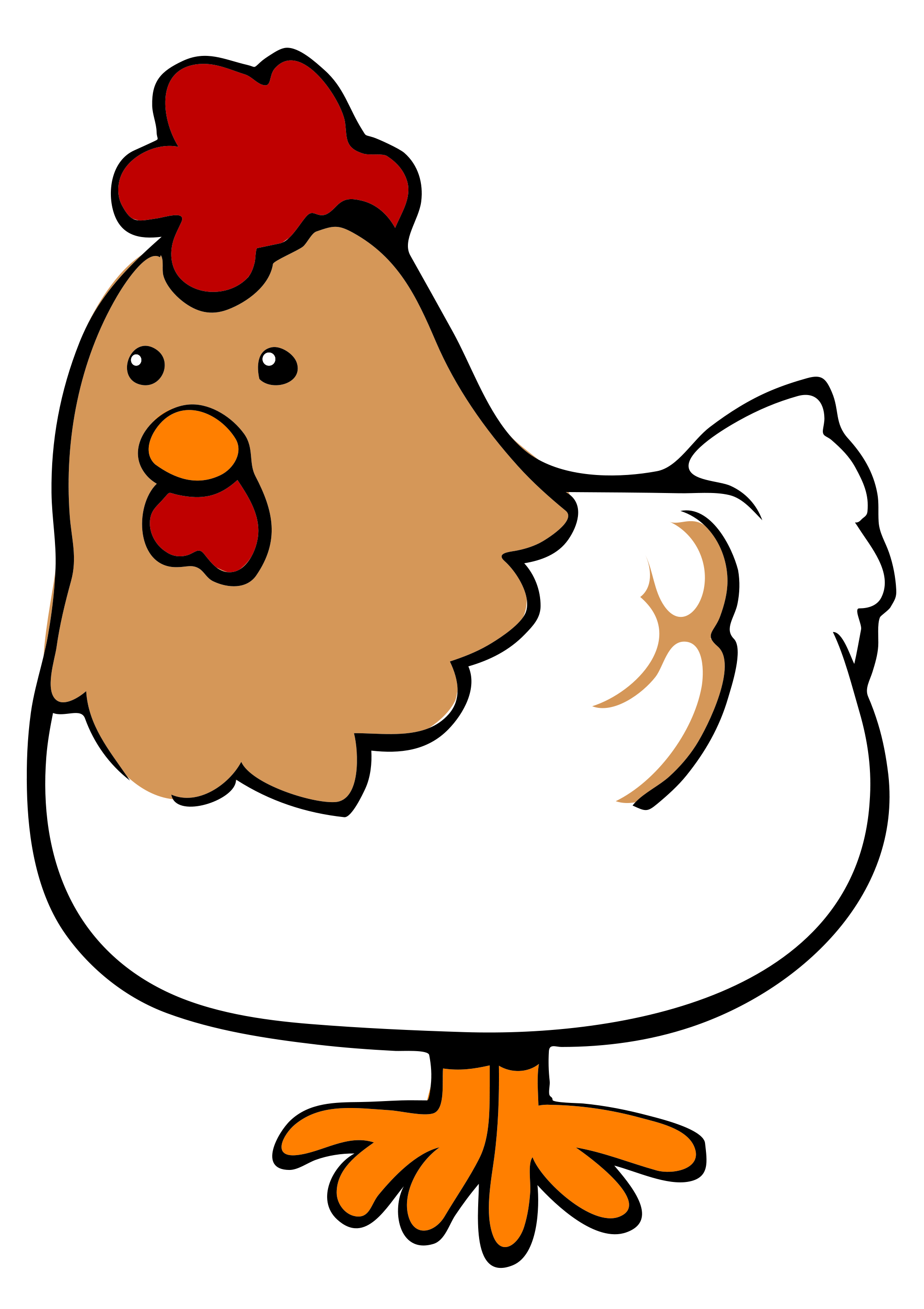 Chicken Cartoon Png (orange, maroon, salmon, black, white)