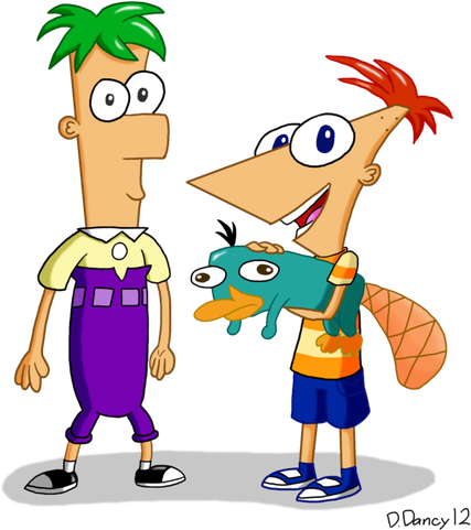 Phineas And Ferb Png Isolated Photo (white, purple, gray, salmon, black)