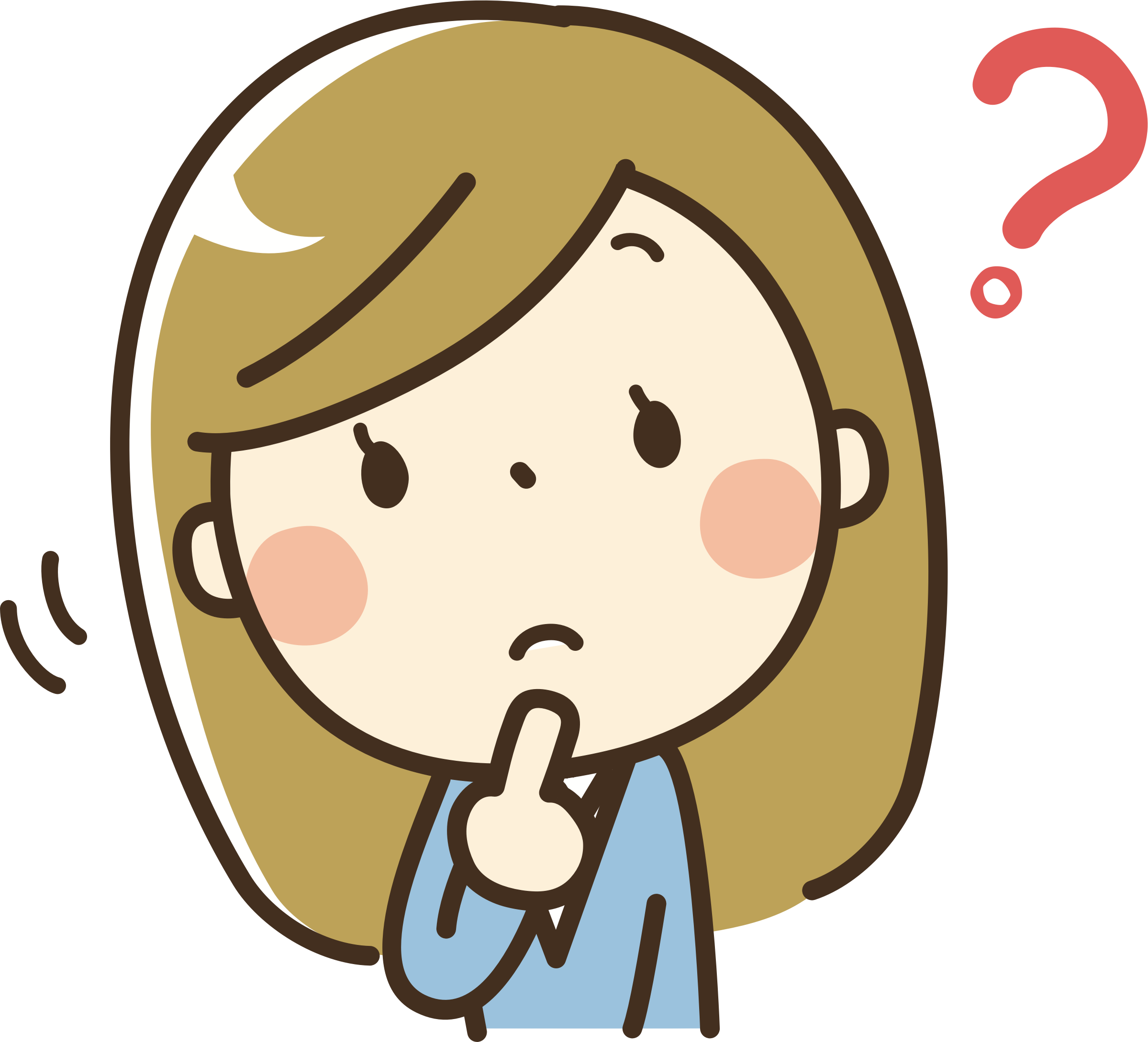 Thinking Girl Png Pic (beige, black, pink, salmon, white)