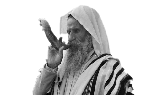 Shofar Blowing Transparent Background (silver, white, gray)