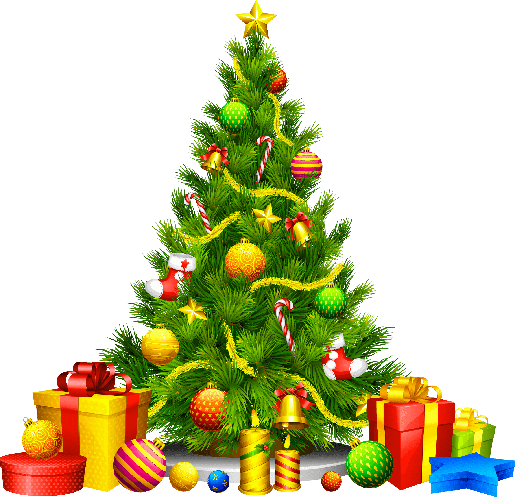 Christmas Fir Tree Gifts Png (olive, gray)