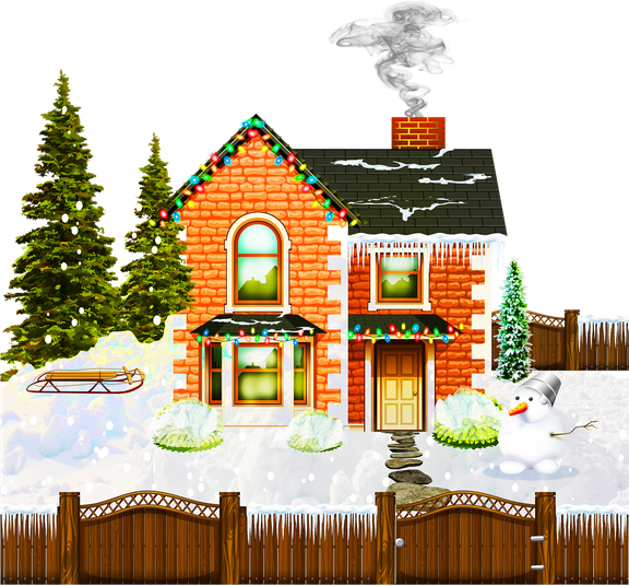 Christmas House Transparent Background (black, gray, maroon)