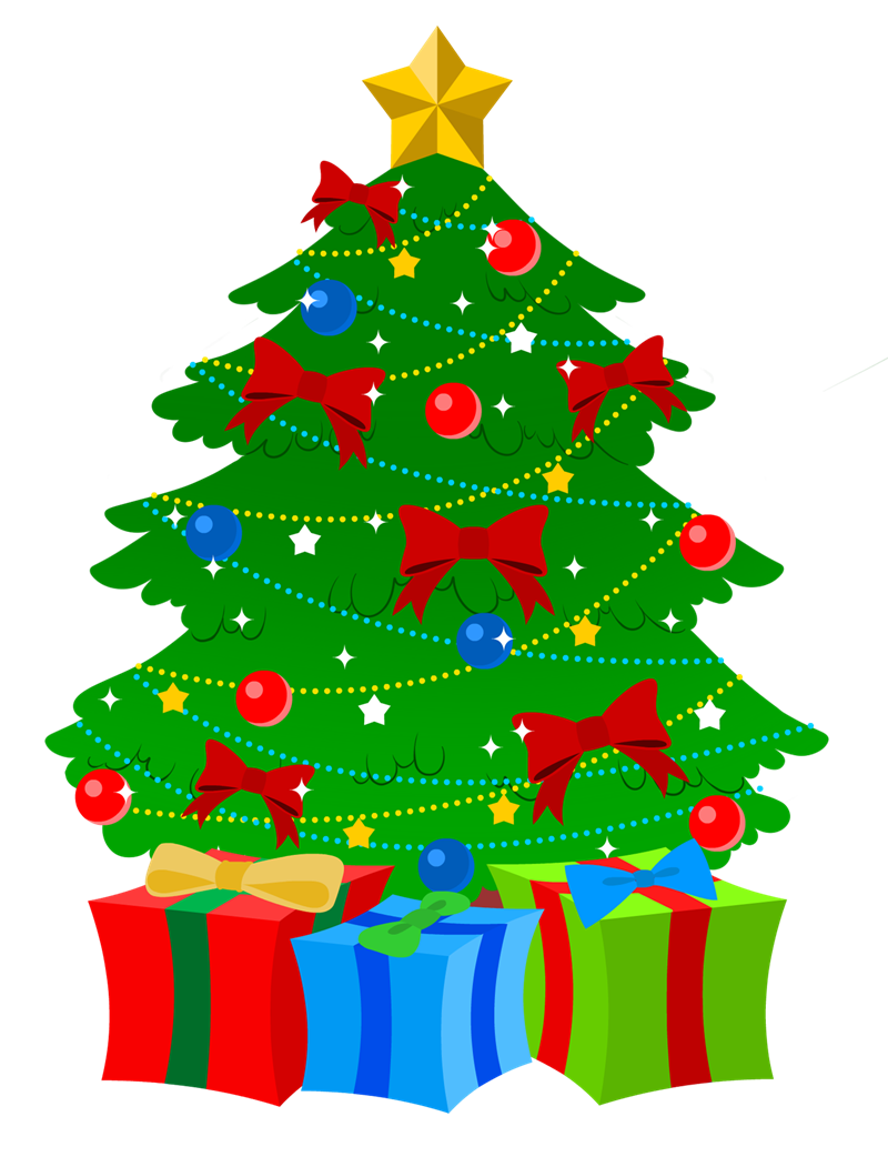 Christmas Tree Cartoon Png (black, red, olive, green)