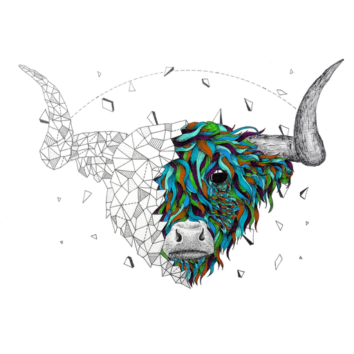 Highland Cow Transparent Png (black, gray, silver, white)