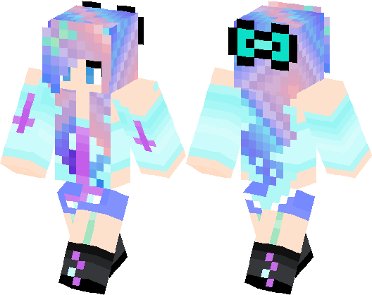 Minecraft Girl Skin Png Isolated Photo (beige, mint, lavender, black, white)