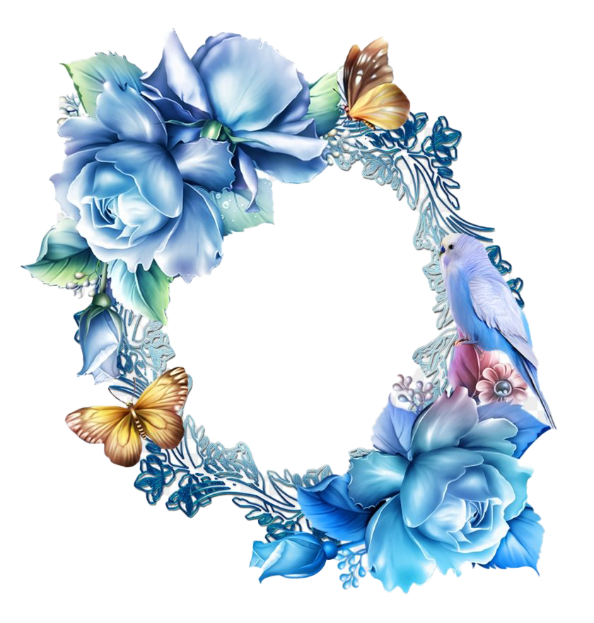 Vintage Floral Blue Frame Png (white)