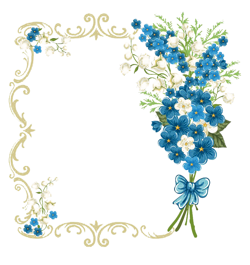 Vintage Floral Blue Frame Transparent (white)