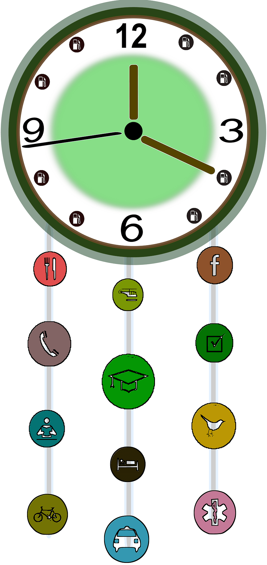 Circle Green Wall Clock Png Clipart (silver, gray, white)