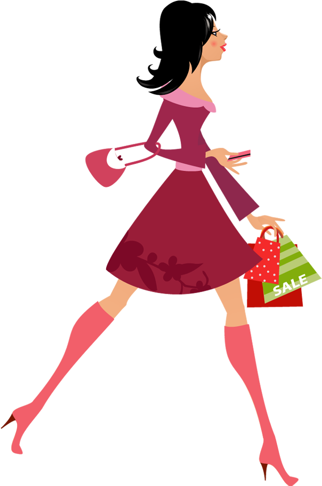 Girl Holding Shopping Bag Sale Png (black, maroon, purple, salmon)