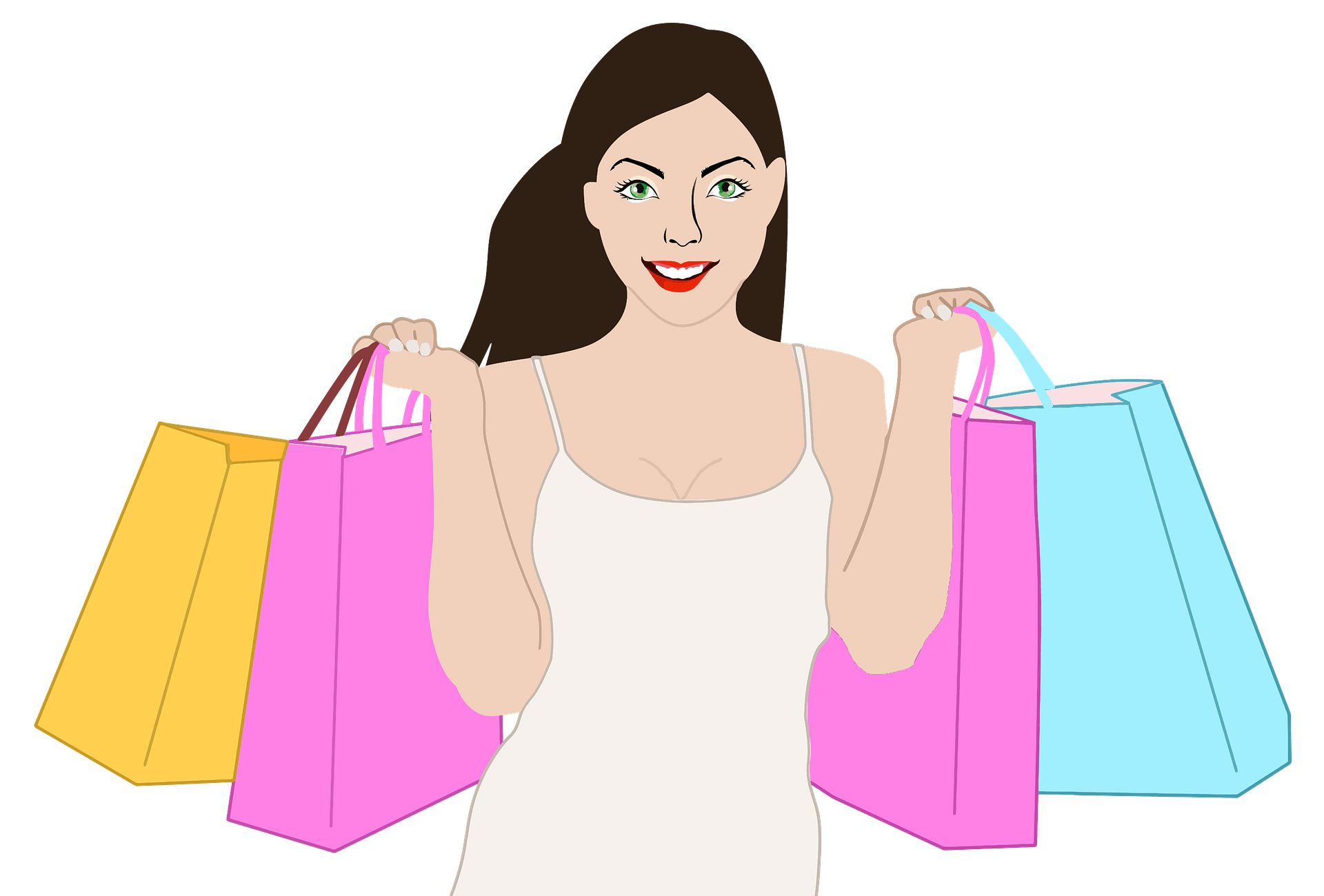 Girl Holding Shopping Bag Vector Png (beige, gray, mint, violet, pink)