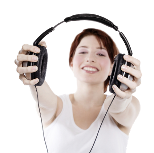 Girl Listening Music Headphone Png (black, lavender)