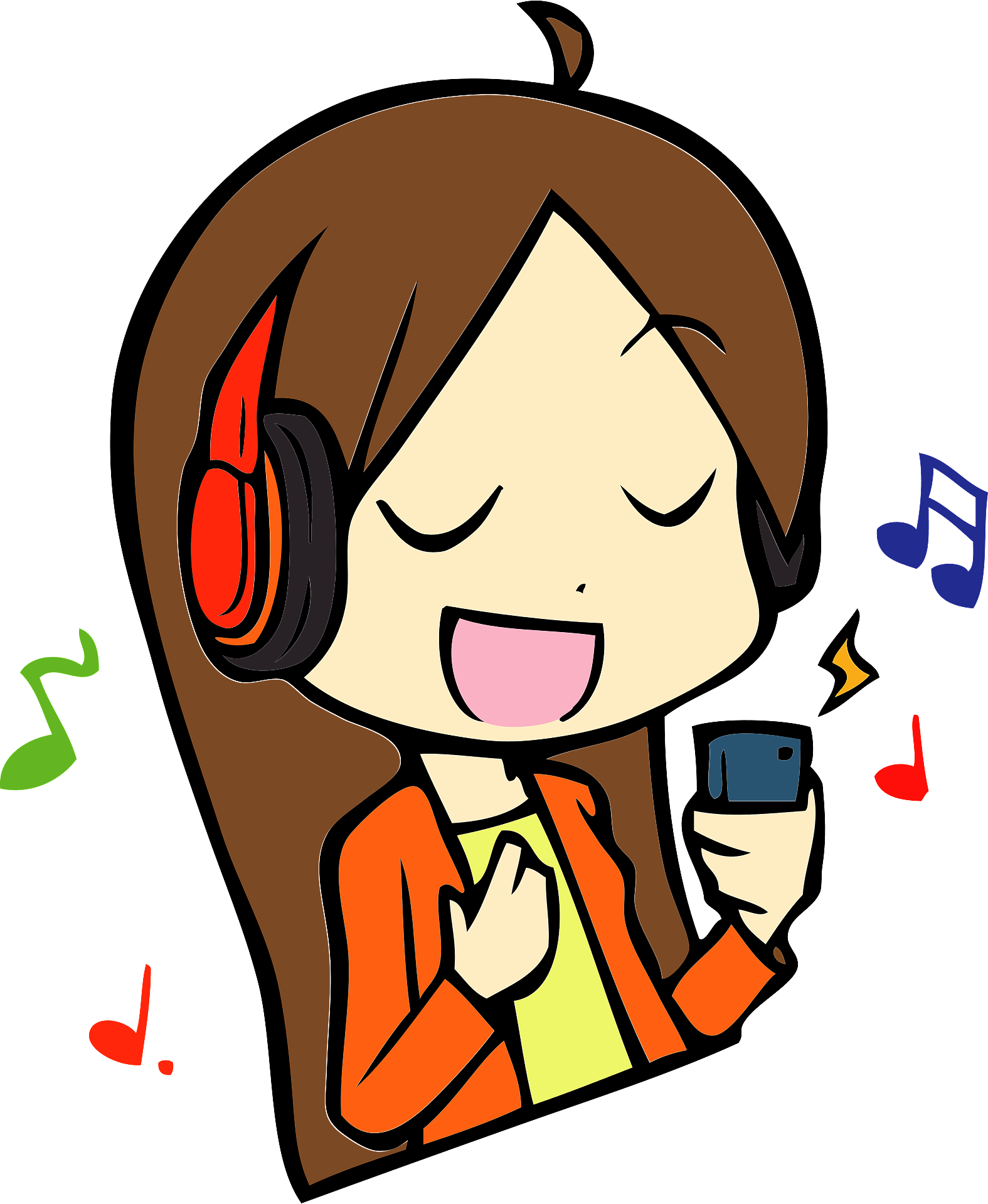 Girl Listening Music Vector Clipart Png (beige, olive, chocolate, gray, black)