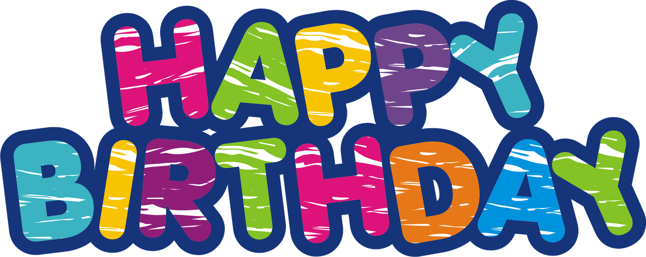 Birthday Text Drawing Png (teal, purple, navy, gold, black)