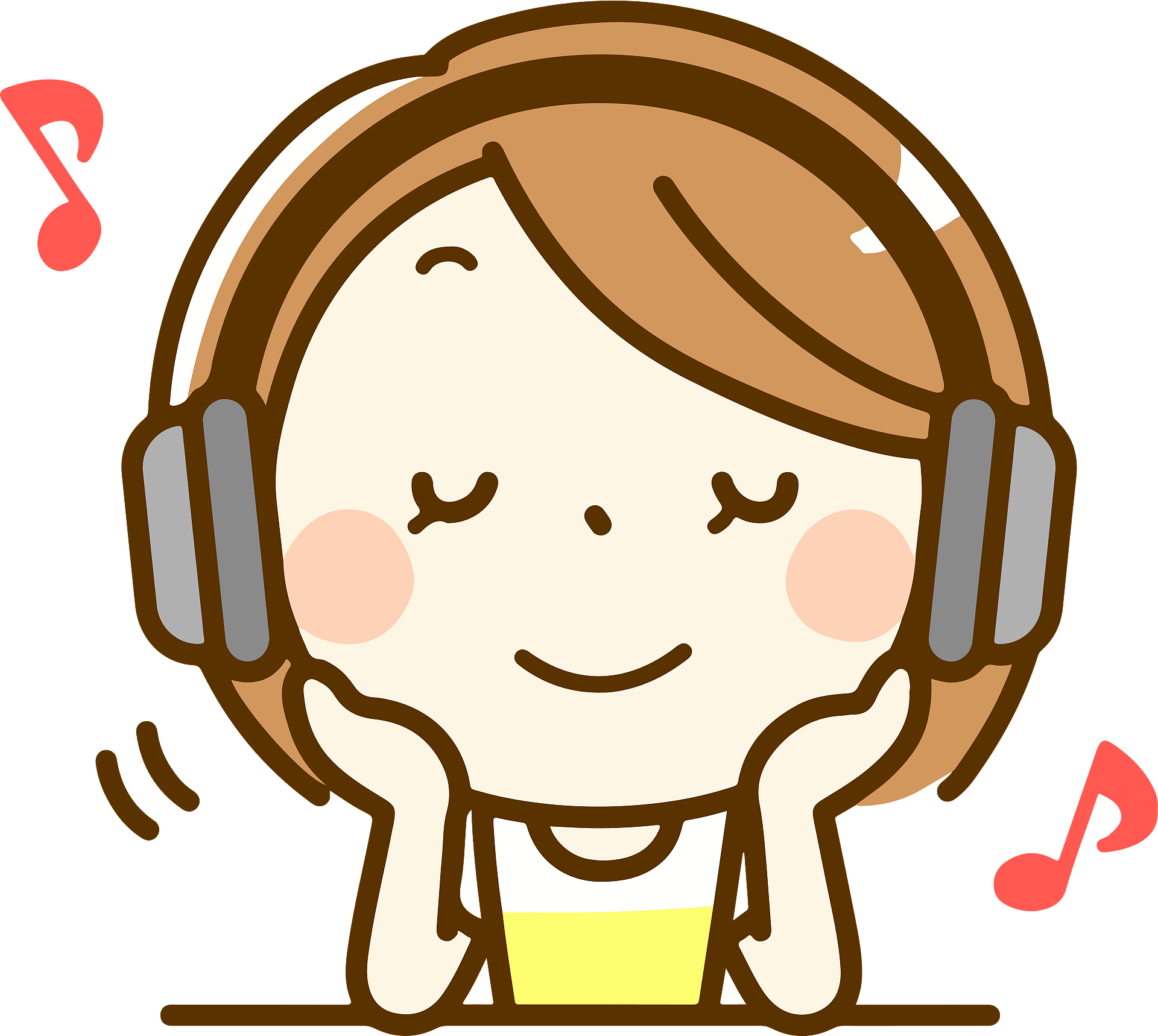 Sitting Girl Listening Music Png (gray, pink, beige, salmon, maroon)