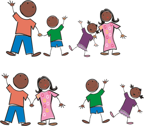 Black Family Transparent Background (teal, purple, black, salmon, gray)