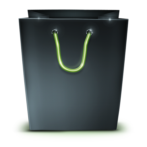 Black Glossy Green Handle Shopping Bag Png (black, white)