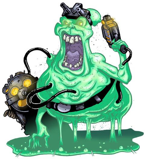 Slimer Cartoon Png File (black, white, teal)