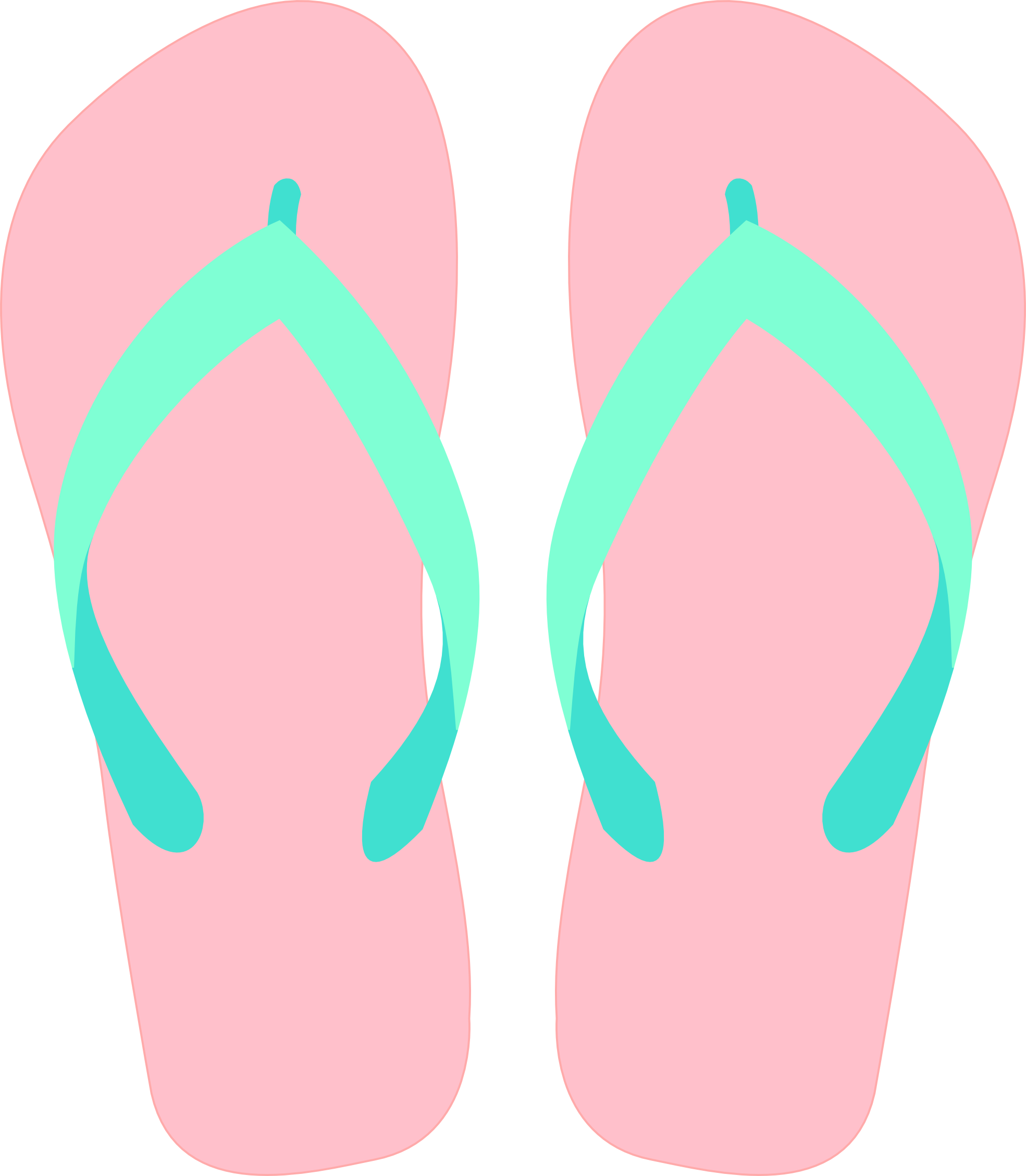 Flip Flops Vector Png (mint, white, pink, greenish blue)