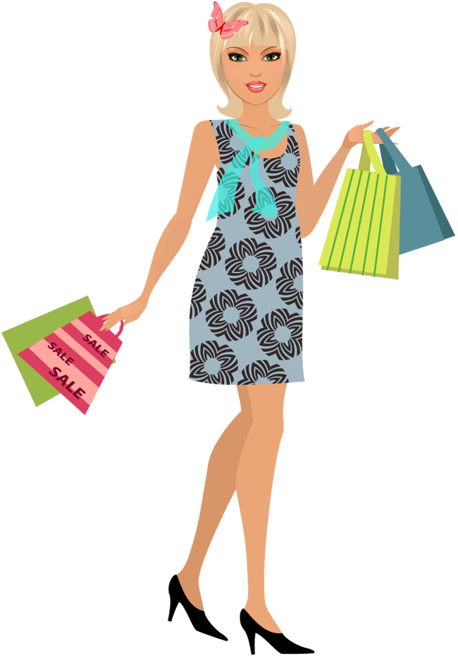 Clipart Girl Holding Shopping Bag Transparent Png (black, salmon, gray, white)