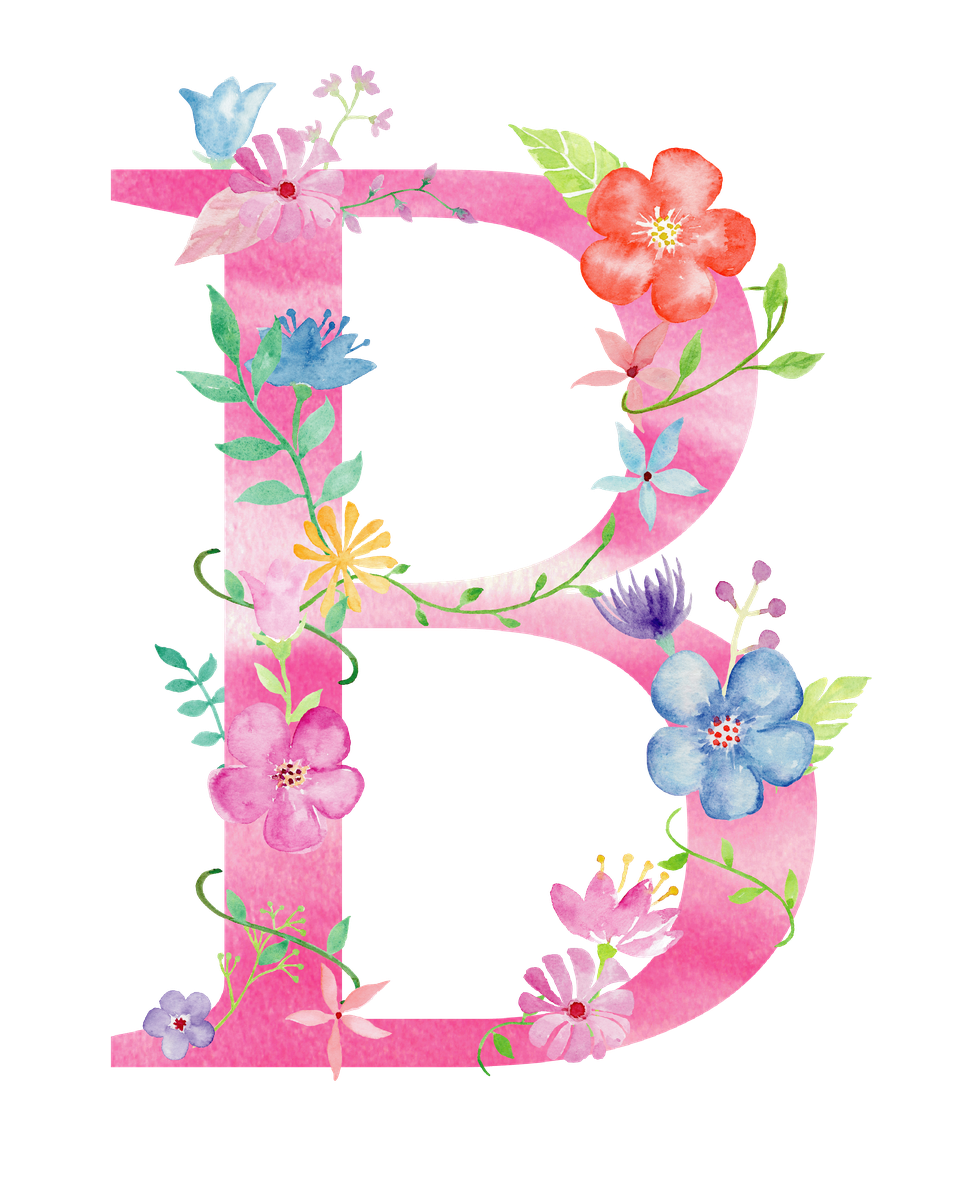 Floral Alphabet Png Background Image (black, salmon)