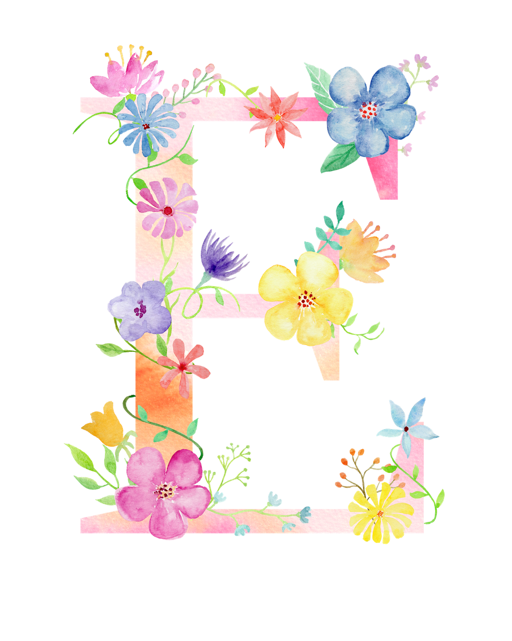 Floral Alphabet Png Image (black, salmon, gray, beige)