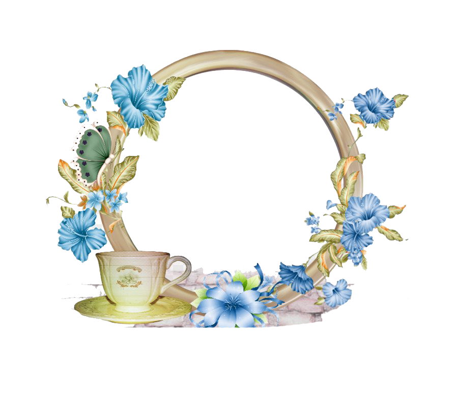 Floral Blue Frame Png Photo (white)