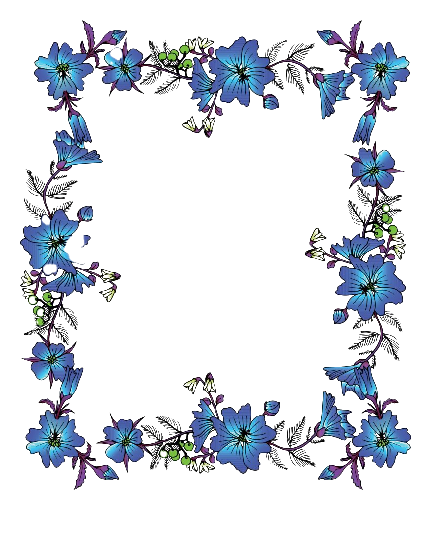 Floral Blue Frame Transparent (white)