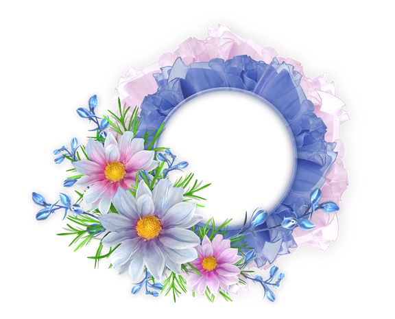 Floral Round Frame Png Image (black, white, gray)