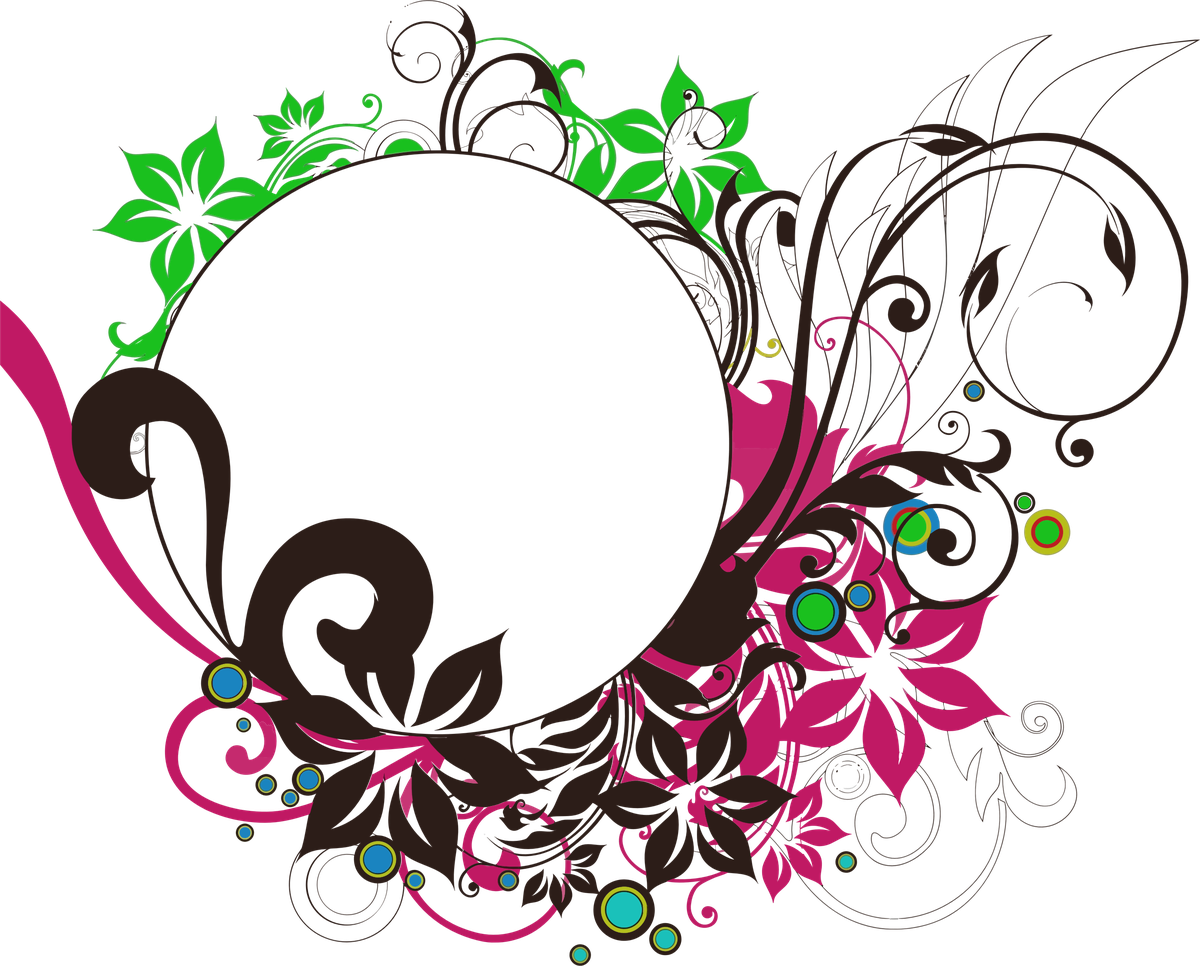 Floral Round Frame Png Photo (black)