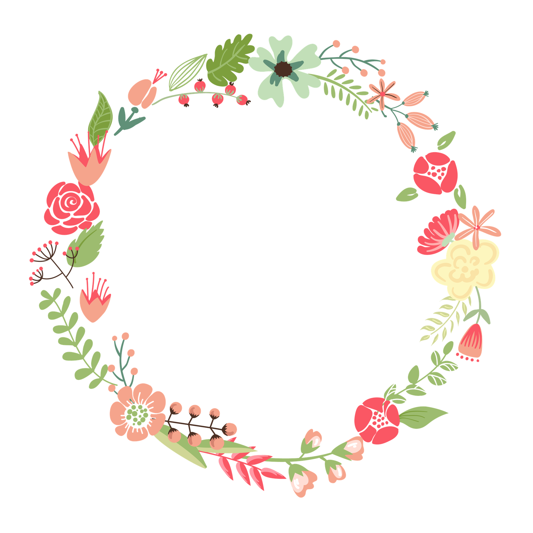 Floral Wreath Png Clipart (black, salmon)