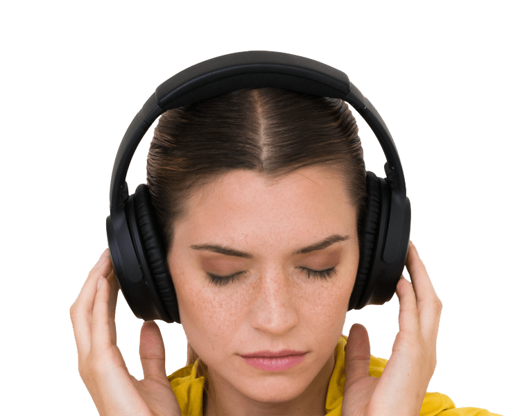 Closed Eyes Girl Listening Music Transparent Png (black, gray)