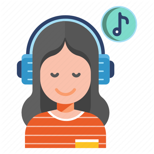 Smiling Girl Listening Music Clipart Png (pink, indigo, gray, black)