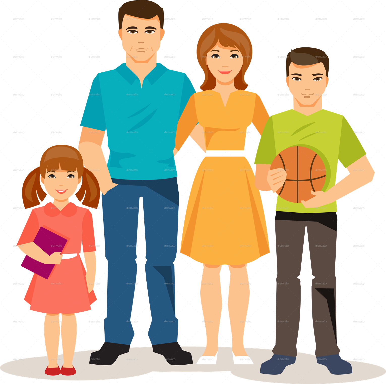 Animated Family Transparent Png (gray, orange, salmon, teal, black)