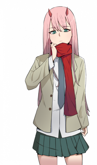 Anime Girl Zero Two Png Image (black, silver, pink, gray)