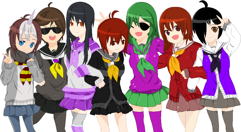 Anime Group Png Isolated Hd (white, purple, black, maroon, gray)