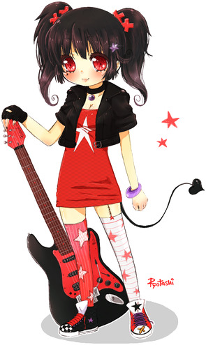 Anime Guitar Girl Png Clipart (black, chocolate, silver, red)