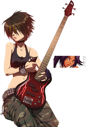 Anime Guitar Girl Png Transparent Image (black, white, pink)