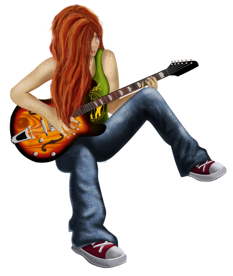 Anime Guitar Girl Transparent Background (black)