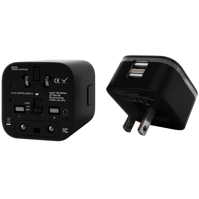 Universal Travel Adapter Transparent Background (black)