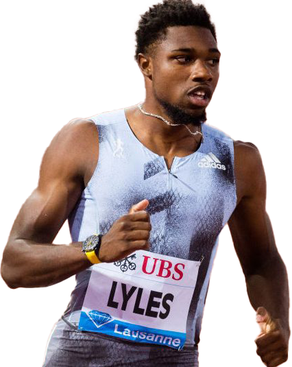 Noah Lyles Olympic Player Transparent Background (white, lavender)