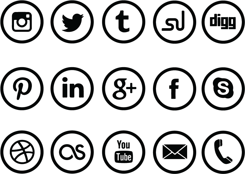 Social Media Circle Set Png Image (black, white)