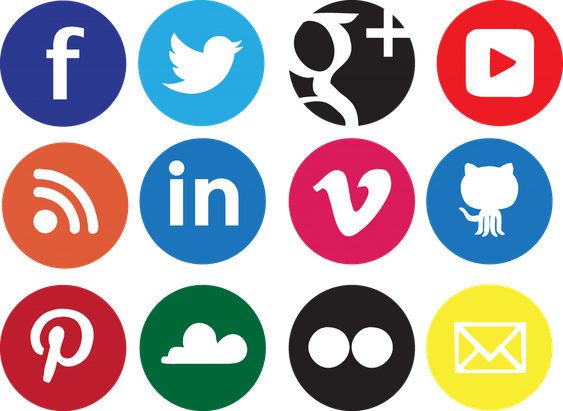 Social Media Circle Set Png Isolated File (white, black, indigo, chocolate, teal)