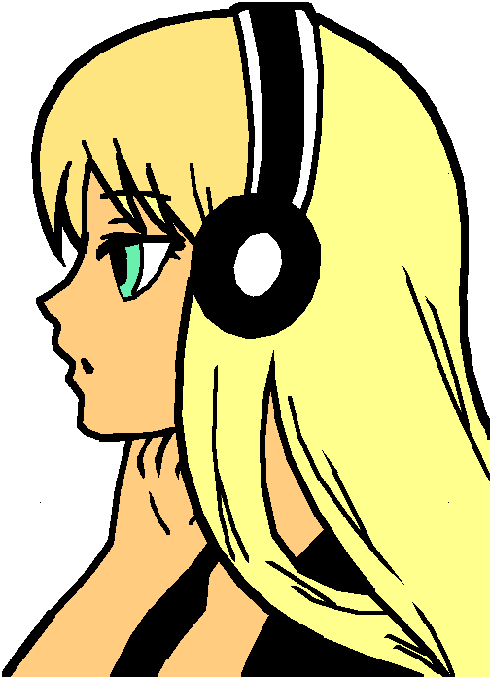 Golden Hair Girl Listening Music Png (black, beige, pink)