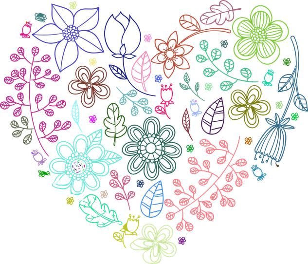 Romantic Vector Flower Heart Png File (black)