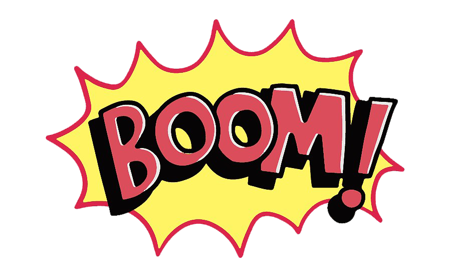 Comic Effect Boom Png Clipart (black, salmon, white, yellow)